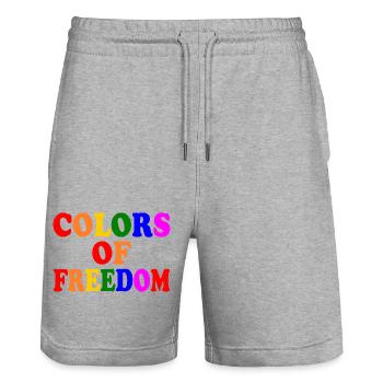 Colors of freedom - Stanley/Stella Trainer Unisex Organic Jogging Shorts - heather grey - Front - Nik (191cm) & Marisol (170cm)