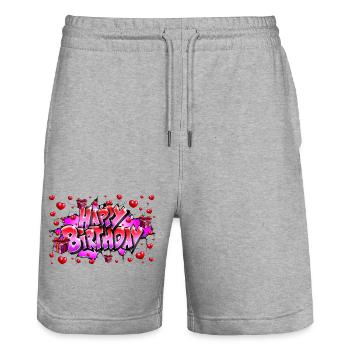 GRAFFITI HAPPY BIRTHDAY ROSE AVEC COEUR - Short de jogging bio TRAINER Stanley/Stella unisexe - gris chiné - Devant - Nik (191cm) & Marisol (170cm)