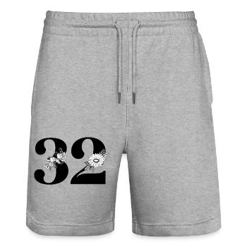 Numéro 32 floral noir - 32e anniversaire floral - Short de jogging bio TRAINER Stanley/Stella unisexe - gris chiné - Devant - Nik (191cm) & Marisol (170cm)