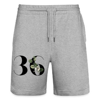 Number 36 Floral Green - 36th Floral Birthday - Stanley/Stella Trainer Unisex Organic Jogging Shorts - heather grey - Front - Nik (191cm) & Marisol (170cm)