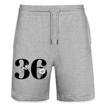 Number 36 Black Floral - 36th Floral Birthday - Stanley/Stella Trainer Unisex Organic Jogging Shorts - heather grey - Front - Nik (191cm) & Marisol (170cm)