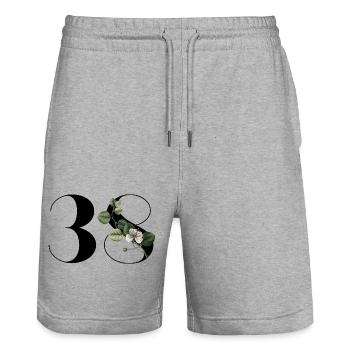 Number 38 Floral Green - 38th Floral Birthday - Stanley/Stella Trainer Unisex Organic Jogging Shorts - heather grey - Front - Nik (191cm) & Marisol (170cm)