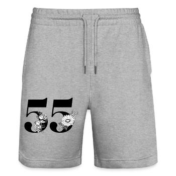 Nummer 55 Schwarze Blumen - 55. Blumenjubiläum - Stanley/Stella Unisex Bio Joggingshorts Trainer  - Grau meliert - Vorne - Nik (191cm) & Marisol (170cm)