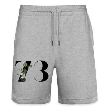 Numéro 73 floral vert - 73e anniversaire floral - Short de jogging bio TRAINER Stanley/Stella unisexe - gris chiné - Devant - Nik (191cm) & Marisol (170cm)