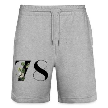 Nummer 78 Blumengrün - 78. Blumengeburtstag - Stanley/Stella Unisex Bio Joggingshorts Trainer  - Grau meliert - Vorne - Nik (191cm) & Marisol (170cm)