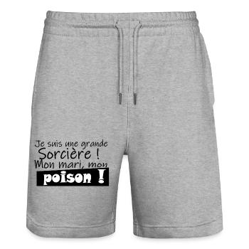 Grande sorcière mari poison - Short de jogging bio TRAINER Stanley/Stella unisexe - gris chiné - Devant - Nik (191cm) & Marisol (170cm)