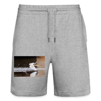 Little Egret 8 - Stanley/Stella Trainer Unisex Organic Jogging Shorts - heather grey - Front - Nik (191cm) & Marisol (170cm)