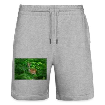 20240629 000 1563 NEF - Stanley/Stella Trainer Unisex Organic Jogging Shorts - heather grey - Front - Nik (191cm) & Marisol (170cm)