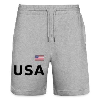 ÉQUIPE Bannière du drapeau américain des États-Unis sur la police - Short de jogging bio TRAINER Stanley/Stella unisexe - gris chiné - Devant - Nik (191cm) & Marisol (170cm)