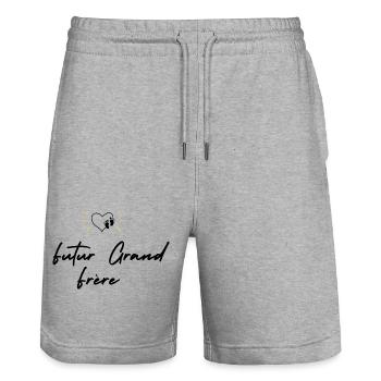 Futur grand frère - annonce futur grand frère - Short de jogging bio TRAINER Stanley/Stella unisexe - gris chiné - Devant - Nik (191cm) & Marisol (170cm)