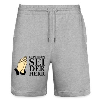 Praise be to the Lord 02 - Stanley/Stella Trainer Unisex Organic Jogging Shorts - heather grey - Front - Nik (191cm) & Marisol (170cm)