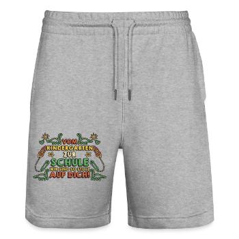 Eltern Schulkind Grundschule Erste Klasse Einschul - Stanley/Stella Unisex Bio Joggingshorts Trainer  - Grau meliert - Vorne - Nik (191cm) & Marisol (170cm)