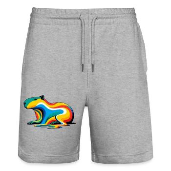 Melting Rainbow Capybara - Stanley/Stella Trainer Unisex Organic Jogging Shorts - heather grey - Front - Nik (191cm) & Marisol (170cm)