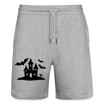 Kinder Halloween Fledermaus Spukhaus - Stanley/Stella Unisex Bio Joggingshorts Trainer  - Grau meliert - Vorne - Nik (191cm) & Marisol (170cm)