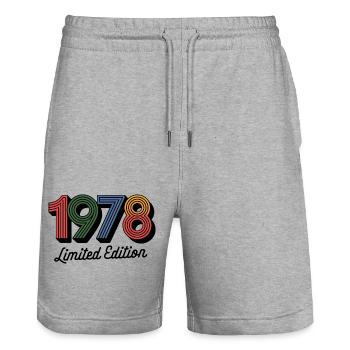 Vintage 1978 limited edition - Stanley/Stella Trainer Unisex Organic Jogging Shorts - heather grey - Front - Nik (191cm) & Marisol (170cm)