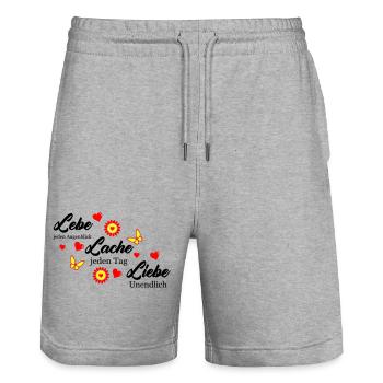 lebe lache liebe 002 - Stanley/Stella Unisex Bio Joggingshorts Trainer  - Grau meliert - Vorne - Nik (191cm) & Marisol (170cm)