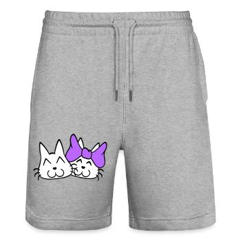 2 chats couple femme homme deux couples Saint-Valentin - Short de jogging bio TRAINER Stanley/Stella unisexe - gris chiné - Devant - Nik (191cm) & Marisol (170cm)