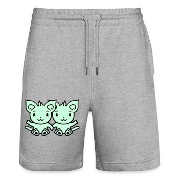 Deux chats heureux 2 amis Couple Équipe Couple - Short de jogging bio TRAINER Stanley/Stella unisexe - gris chiné - Devant - Nik (191cm) & Marisol (170cm)