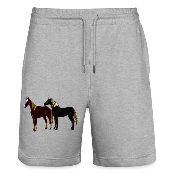 Chevaux - Short de jogging bio TRAINER Stanley/Stella unisexe - gris chiné - Devant - Nik (191cm) & Marisol (170cm)