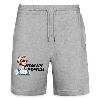 Woman Power - Stanley/Stella Trainer Unisex Organic Jogging Shorts - heather grey - Front - Nik (191cm) & Marisol (170cm)