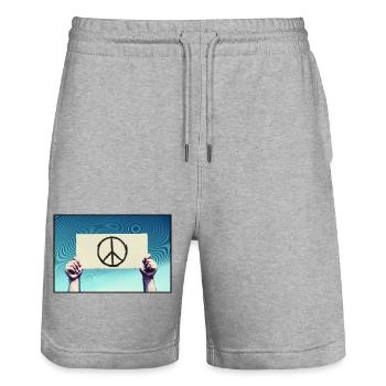 Zeichen - Peace-Zeichen - Stanley/Stella Unisex Bio Joggingshorts Trainer  - Grau meliert - Vorne - Nik (191cm) & Marisol (170cm)