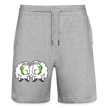 Zwei Schafe Fressen Gras 2 Freunde Team Hungrig - Stanley/Stella Unisex Bio Joggingshorts Trainer  - Grau meliert - Vorne - Nik (191cm) & Marisol (170cm)