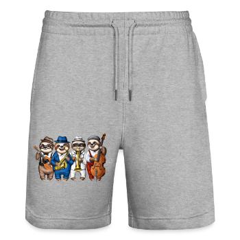 Sloth Jazz Musicians - Stanley/Stella Trainer Unisex Organic Jogging Shorts - heather grey - Front - Nik (191cm) & Marisol (170cm)