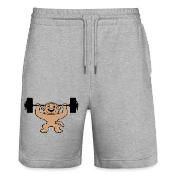 Chien Bodybuilder Muscles forts Gym Haltérophilie - Short de jogging bio TRAINER Stanley/Stella unisexe - gris chiné - Devant - Nik (191cm) & Marisol (170cm)