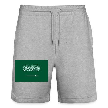 Saudi Arabia - Stanley/Stella Trainer Unisex Organic Jogging Shorts - heather grey - Front - Nik (191cm) & Marisol (170cm)