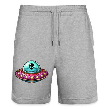 UFO Comic - Stanley/Stella Trainer Unisex Organic Jogging Shorts - heather grey - Front - Nik (191cm) & Marisol (170cm)