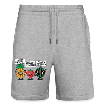 Je ne suis qu’un fruit - Short de jogging bio TRAINER Stanley/Stella unisexe - gris chiné - Devant - Nik (191cm) & Marisol (170cm)