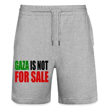 gaza is not for sale - Stanley/Stella Trainer Unisex Organic Jogging Shorts - heather grey - Front - Nik (191cm) & Marisol (170cm)