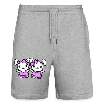 2 Hasen Mädchen Hübsche Schleife Frau Häsin Klein - Stanley/Stella Unisex Bio Joggingshorts Trainer  - Grau meliert - Vorne - Nik (191cm) & Marisol (170cm)