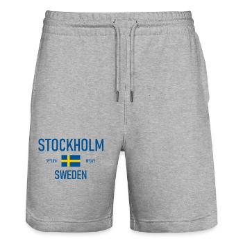 Stockholm - Sweden - Sverige Flag Coordinates - Stanley/Stella Trainer Unisex Organic Jogging Shorts - heather grey - Front - Nik (191cm) & Marisol (170cm)