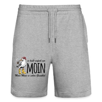 Möwe - Es heißt einfach nur Moin - Spruch - Stanley/Stella Unisex Bio Joggingshorts Trainer  - Grau meliert - Vorne - Nik (191cm) & Marisol (170cm)