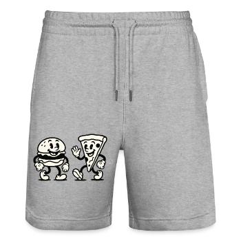 Burger Pizza Comic - Stanley/Stella Trainer Unisex Organic Jogging Shorts - heather grey - Front - Nik (191cm) & Marisol (170cm)