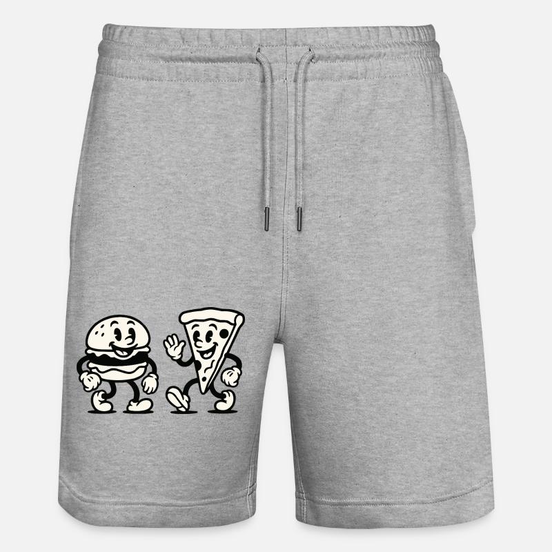 Burger Pizza Comic - Stanley/Stella Trainer Unisex Organic Jogging Shorts - heather grey