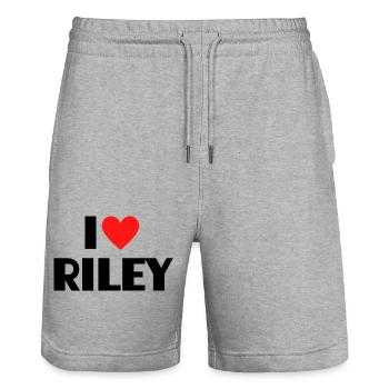 I Love Riley Heart Graphic Name Gift - Stanley/Stella Trainer Unisex Organic Jogging Shorts - heather grey - Front - Nik (191cm) & Marisol (170cm)