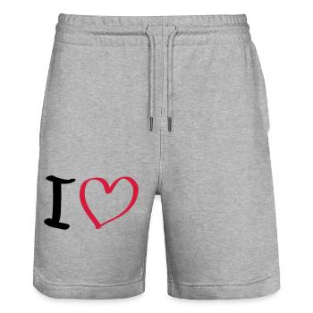 i love - Stanley/Stella Trainer Unisex Organic Jogging Shorts - heather grey - Front - Nik (191cm) & Marisol (170cm)