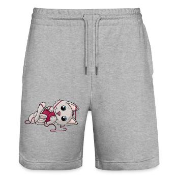 Cute cartoon cat - Stanley/Stella Trainer Unisex Organic Jogging Shorts - heather grey - Front - Nik (191cm) & Marisol (170cm)