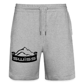 Swiss Mountain Banner Logo - Stanley/Stella Trainer Unisex Organic Jogging Shorts - heather grey - Front - Nik (191cm) & Marisol (170cm)