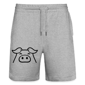 Petit porcelet piggy doux - Short de jogging bio TRAINER Stanley/Stella unisexe - gris chiné - Devant - Nik (191cm) & Marisol (170cm)