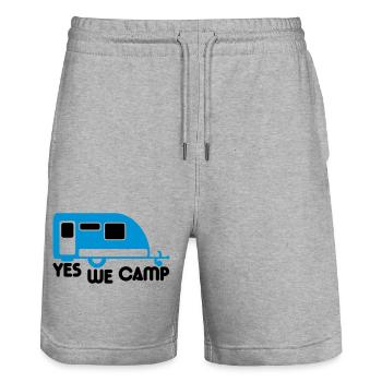 camp , camper, camping , caravan , trekking, rando - Stanley/Stella Trainer Unisex Organic Jogging Shorts - heather grey - Front - Nik (191cm) & Marisol (170cm)