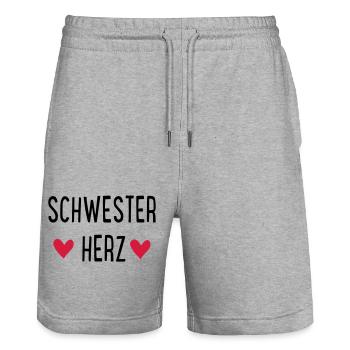 SCHWESTERHERZ - Stanley/Stella Unisex Bio Joggingshorts Trainer  - Grau meliert - Vorne - Nik (191cm) & Marisol (170cm)