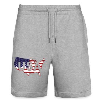 USA Flagge Karte Patriotisch Amerikanisch 4. Juli Geschenk - Stanley/Stella Unisex Bio Joggingshorts Trainer  - Grau meliert - Vorne - Nik (191cm) & Marisol (170cm)