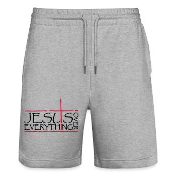 Jesus Over Everything - Stanley/Stella Unisex Bio Joggingshorts Trainer  - Grau meliert - Vorne - Nik (191cm) & Marisol (170cm)