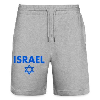 Israel - Stanley/Stella Trainer Unisex Organic Jogging Shorts - heather grey - Front - Nik (191cm) & Marisol (170cm)