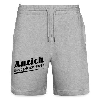 Aurich - Stadt best place ever - Stanley/Stella Unisex Bio Joggingshorts Trainer  - Grau meliert - Vorne - Nik (191cm) & Marisol (170cm)