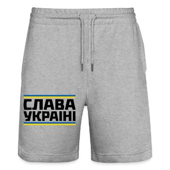 Slava ukraini - Stanley/Stella Unisex Bio Joggingshorts Trainer  - Grau meliert - Vorne - Nik (191cm) & Marisol (170cm)