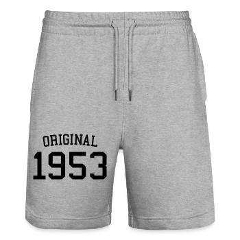 Original 1953 - 70 ans, cadeau de 70e anniversaire - Short de jogging bio TRAINER Stanley/Stella unisexe - gris chiné - Devant - Nik (191cm) & Marisol (170cm)